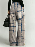 Women's Retro Geometry Pattern Printed Stylish Cutout Casual Denim Jeans