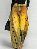 Women's Vintage Print Casual Fashion Cutout Jeans