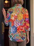 Boho Floral Patchwork Print Shirt With Metal Buttons
