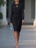 Women's Solid-color Round-neck Long-sleeve Casual Slim-fit Dress
