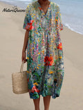 Women's Retro Floral Art Print Casual Flowy Dress