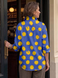 Artistic Brushstroke Polka Dot Print Shirt With Metal Buttons
