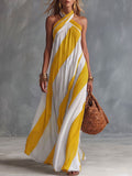 Women's Geometric Print Halter-neck Sleeveless Loose-fit A-line Casual Dress