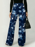 Vintage-style Elegant Floral Decorative Pattern Women's Cotton Denim Pants