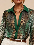 Women's Retro Fashion Leopard Art Print Casual Stylish Long Sleeve Shirt