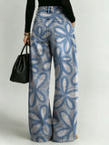 Women's Retro Pattern Printed Stylish Cutout Casual Denim Jeans