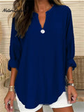 Women's Retro Casual V-Neck Solid Color One-Button Top