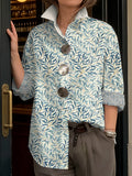 Women's Retro Floral Art Print Casual Cotton Shirt