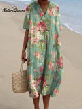 Women's Vintage Lovely Floral Art Print Casual Flowy Dress