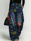 Fun Floral Decorative Patterns Women's Denim Pants