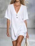 Women's Solid Color Art Casual Sexy V-Collar Short Dress