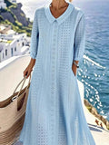 Women'S Casual Solid Color Hollow-Out Design Dress