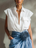 Elegant & Minimalist Polo Collar Cotton-linen Shirt