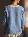 Vintage Lace Trim Collar Cotton-linen Blouse