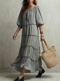 Women's Retro Striped Ruffled Art Casual Fashion Cozy Cotton Linen Dress