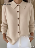 Peter Flip Soft Wool Collar Button-Down Cardigan Sweater Top
