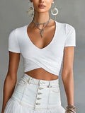 Casual & Comfortable Stretchy Knit Cropped T-shirt