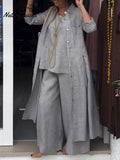Women's Casual Cotton and Linen Long-sleeved Shirt