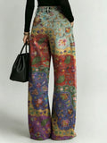 Women's Retro Geometric Floral Patterns Printed Stylish Cutout Casual Denim Jeans