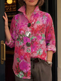 Women's Vintage-print Lapel Shirt — Long Sleeve Casual Loose Fit
