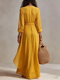 Women's Bohemian Vacation Style Yellow Linen Suit