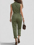 Fashionable And Casual Zippered Sleeveless Cotton Jumpsuit