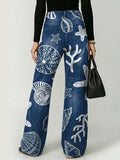Cute Ocean Seashell Decorative Patterns Women's Cotton Denim Pants