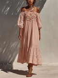 Floral Embroidered Off-shoulder Tiered Midi Dress