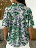 Women's Vintage Botanical Floral Casual Polo Collar Short-sleeved Linen And Cotton Shirt