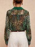 Women's Retro Fashion Leopard Art Print Casual Stylish Long Sleeve Shirt