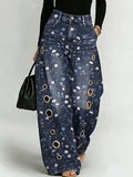 Elegant Floral Decorative Patterns Women's Denim Pants