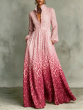 Gradient Leopard Print Stand Collar Button-down Maxi Shirt Dress