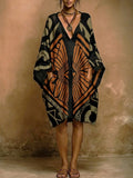 Bohemian Vintage Printed Linen And Cotton Dress