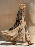 Women's Bohemian-Style Linen-Cotton Two-Piece Set — Vintage Loose Shirt & Dress Ensemble