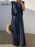 Women's Solid Color Casual Elegant Stylish Sleeveless Top Wide-leg Pants Two-piece Suit
