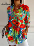 Women'sBright FlowerArt PrintCasual Cotton Shirt