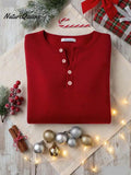 Women's Soft Solid Color Henley Collar Sweater Top