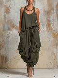 Casual & Cozy Linen-cotton Vest And Lantern Pants Two-piece Set