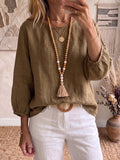 Cozy Cotton-linen Blouse With Batwing 3/4 Sleeves