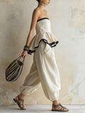 Women's Ruffled Art Stylish Casual Top And Pants Cotton Linen Two-piece Set