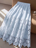 Women's Solid-color High-waisted Cotton Skirt With Embroidered Paneling