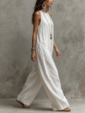 Women's Simple Cotton And Linen Wide-leg Jumpsuit