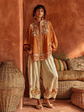 Bohemian Floral Print Linen And Cotton Two-piece Top And Pants Set